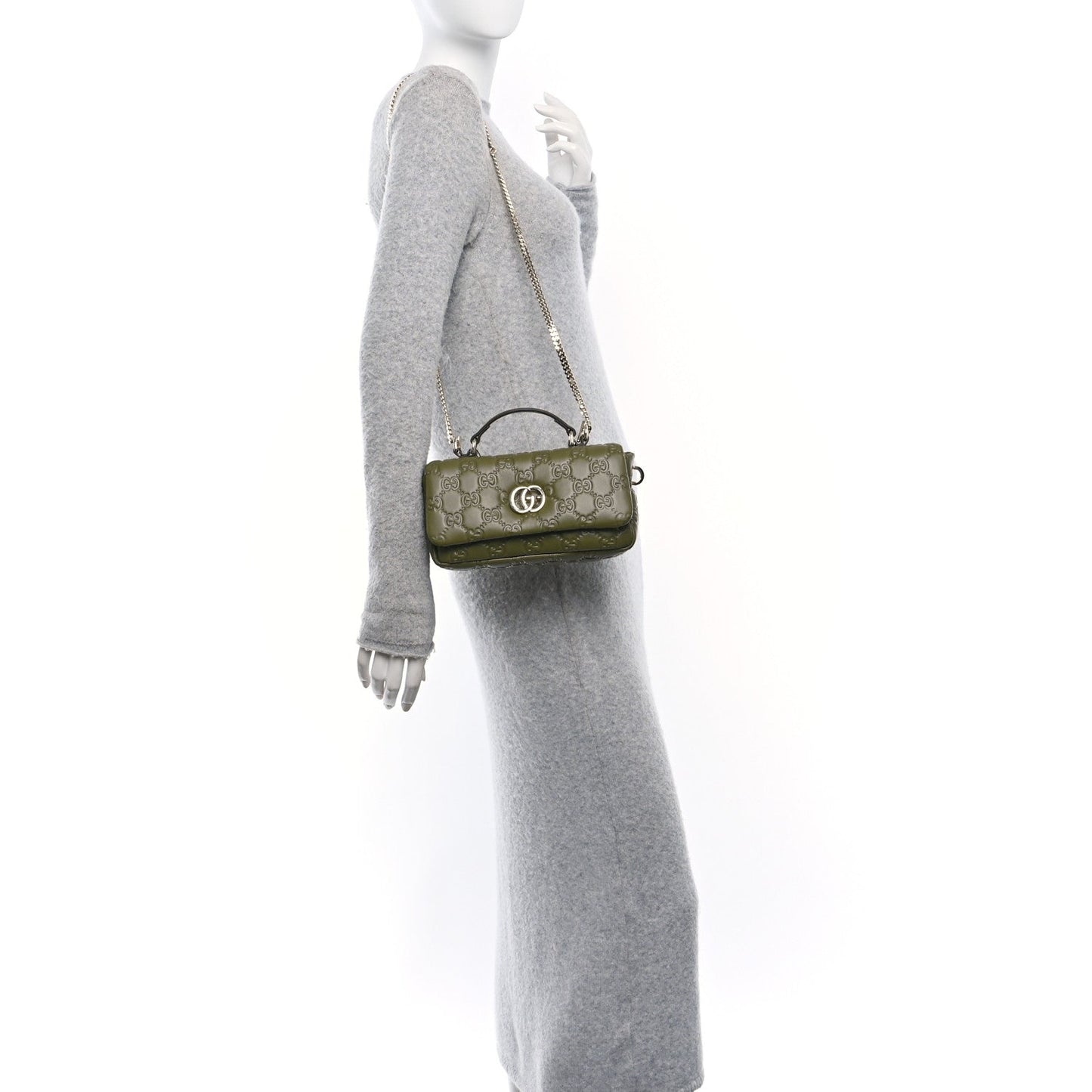 Gucci Mini GG Milano Top Handle Shoulder Bag Green Embossed Lambskin image 2