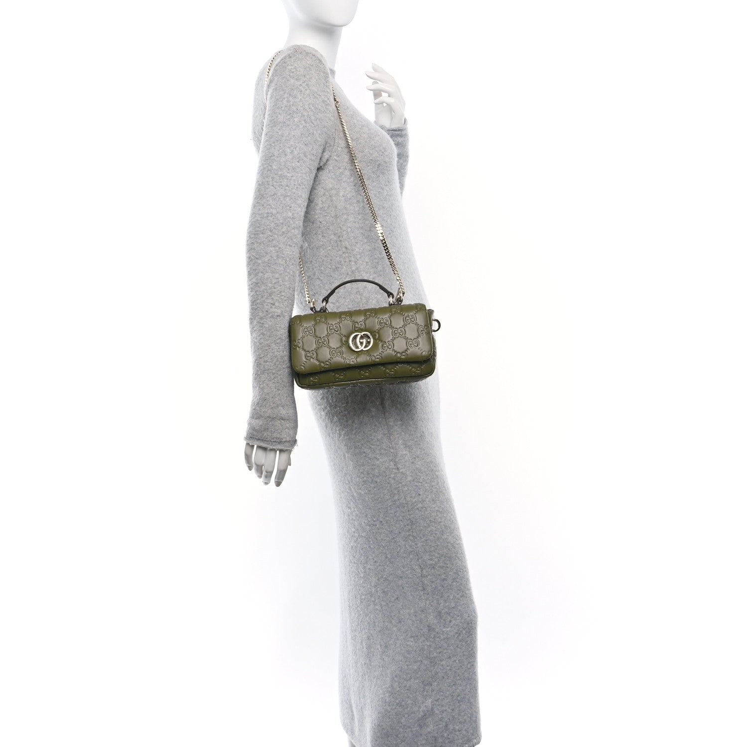 Gucci Mini GG Milano Top Handle Shoulder Bag Green Embossed Lambskin image 2