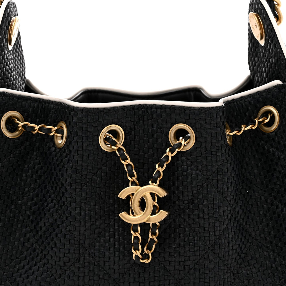 Chanel Braided Raffia Calfskin Mini Chanel 25 Handbag Black White 2026 – PRELOOV