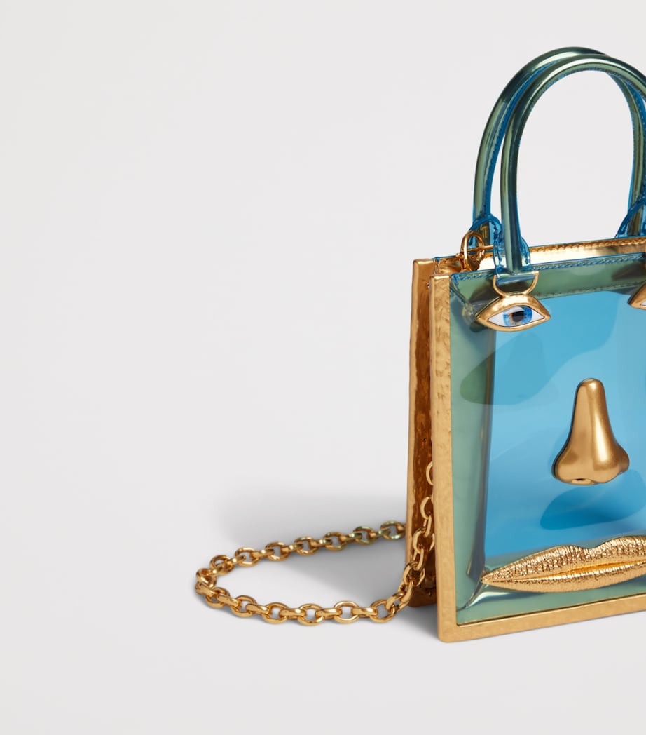 Schiaparelli Mini Vinyl Face Top Handle Bag Gold Blue – PRELOOV