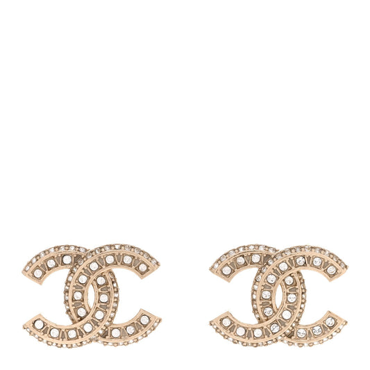 Chanel Crystal Timeless CC Earrings Light Gold image 1