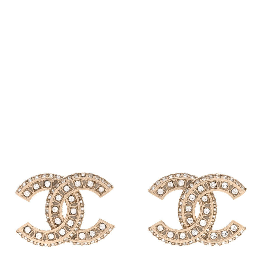 Chanel Crystal Timeless CC Earrings Light Gold – PRELOOV