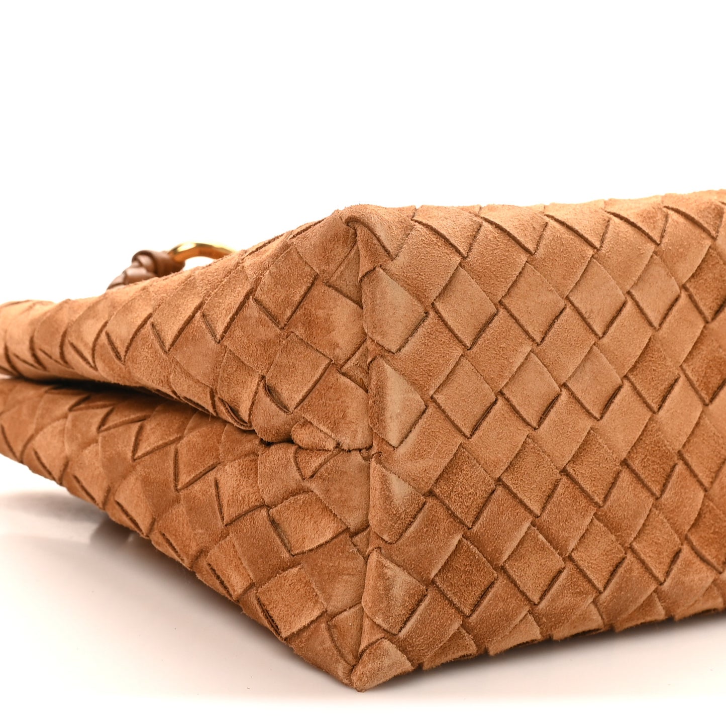 Bottega Veneta Small Andiamo Shoulder Bag Amber Brown Suede Intrecciato Gold Hardware – PRELOOV