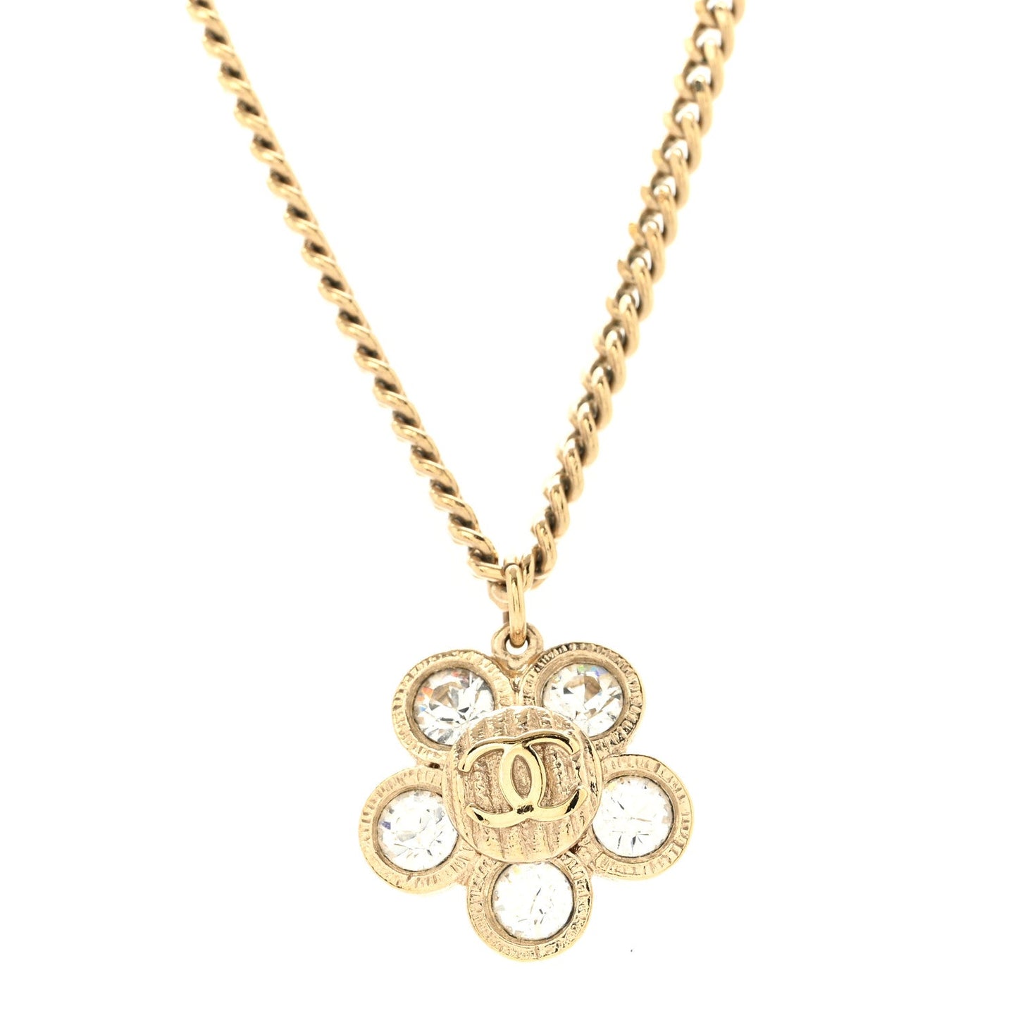Chanel Crystal CC Flower Pendant Necklace Gold image 3