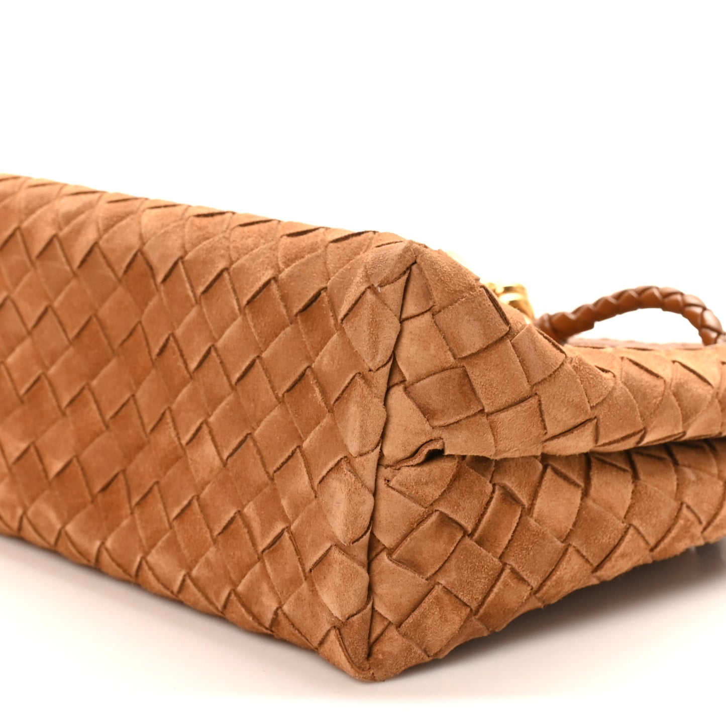 Bottega Veneta Small Andiamo Shoulder Bag Amber Brown Suede Intrecciato Gold Hardware – PRELOOV