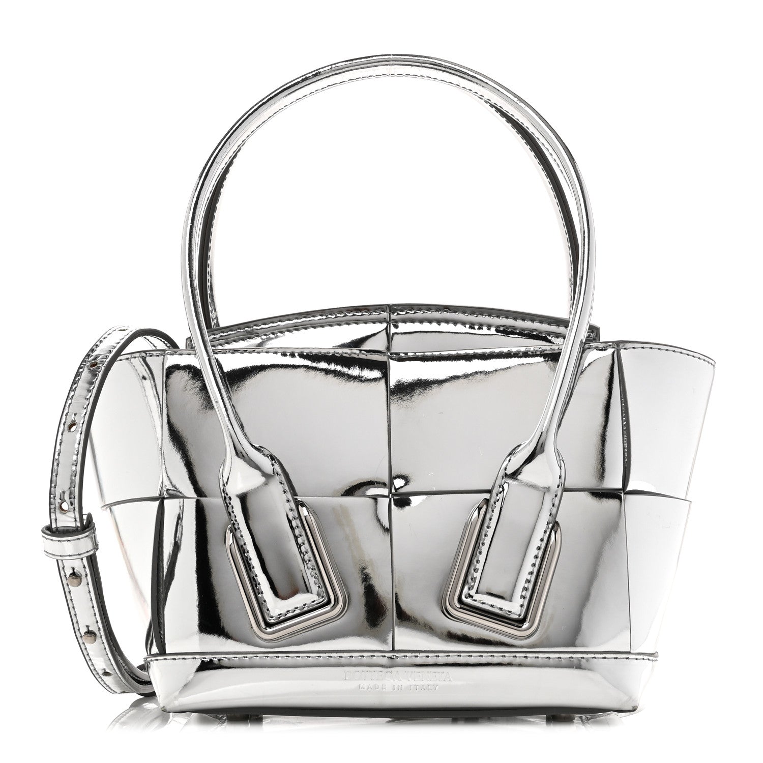Bottega Veneta Mirror Laminated Nappa Maxi Intrecciato Mini Arco  Silver 2026 PRELOOV foto 1