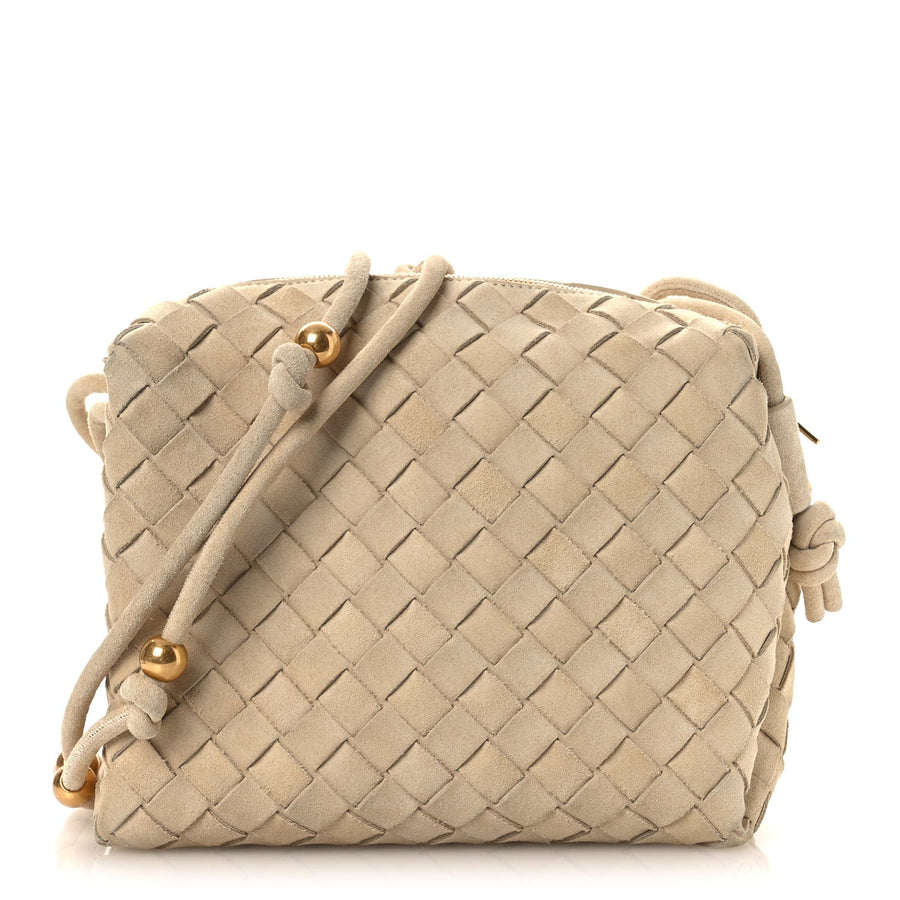 Bottega Veneta Suede Intrecciato Small Loop Camera Bag Sand 2026 PRELOOV