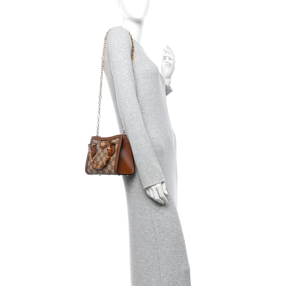 Gucci Mini Diana Tote Bag Camel Ebony Canvas Calfskin image 2