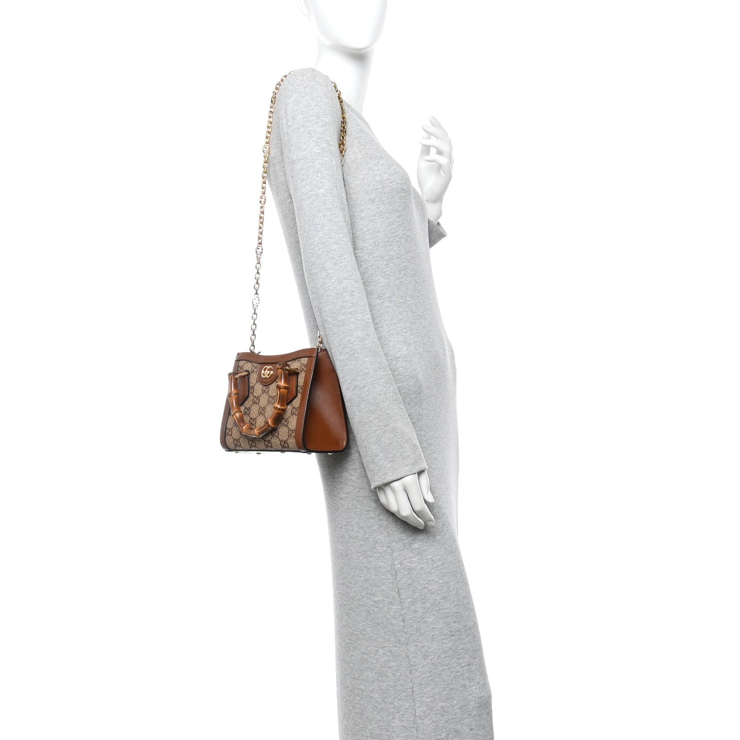 Gucci Mini Diana Tote Bag Camel Ebony Canvas Calfskin image 2