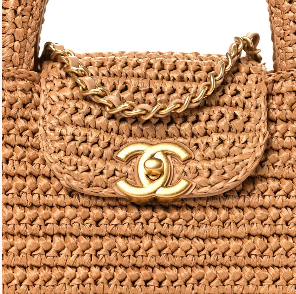 Chanel Nano Kelly Flap Bag Dark Beige Raffia – PRELOOV