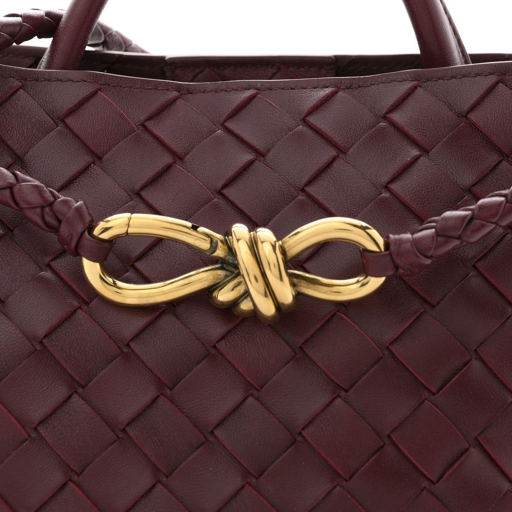 Bottega Veneta Small Andiamo Shoulder Bag Barolo Red Nappa Intrecciato Gold Knot – PRELOOV