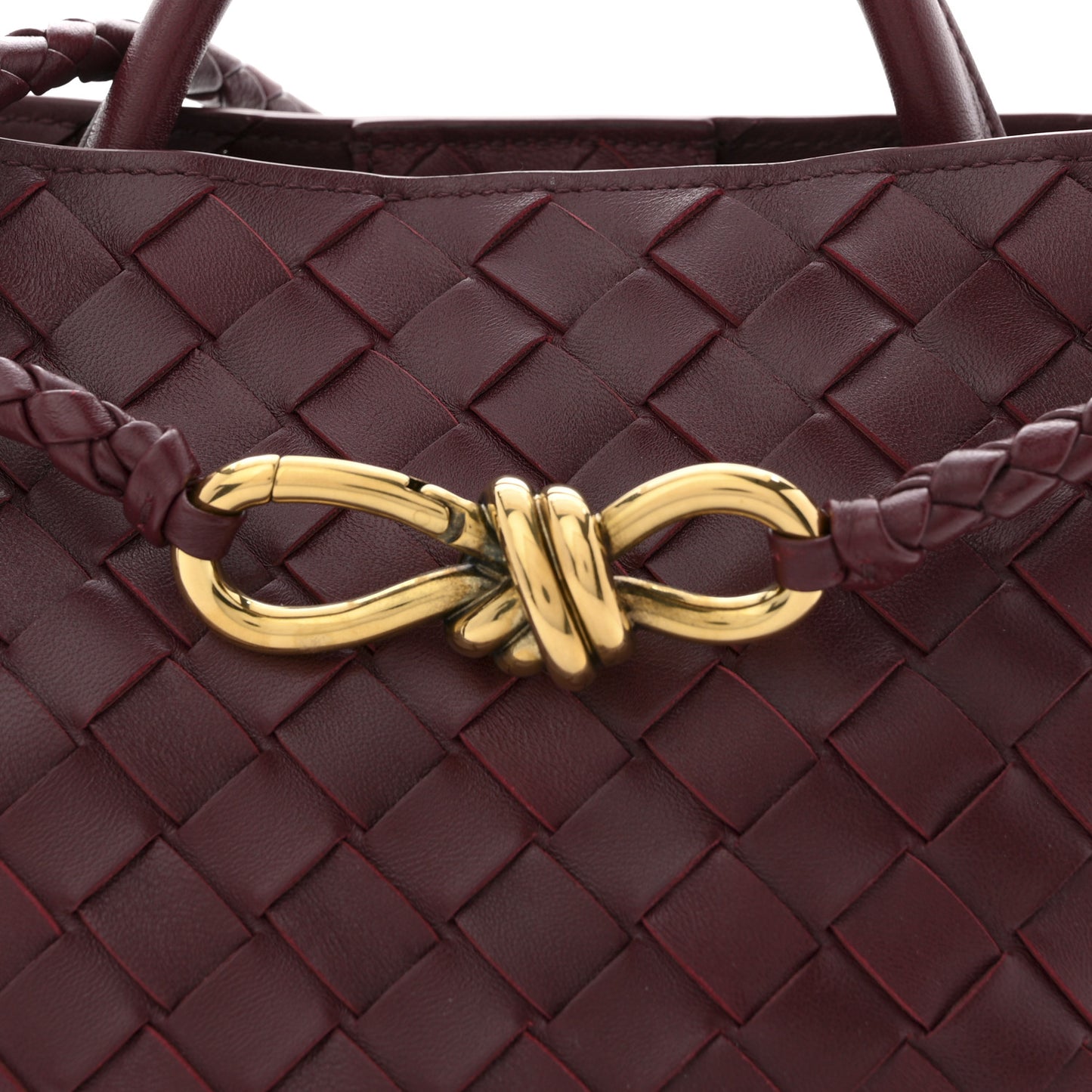 Bottega Veneta Small Andiamo Shoulder Bag Barolo Red Nappa Intrecciato Gold Knot – PRELOOV
