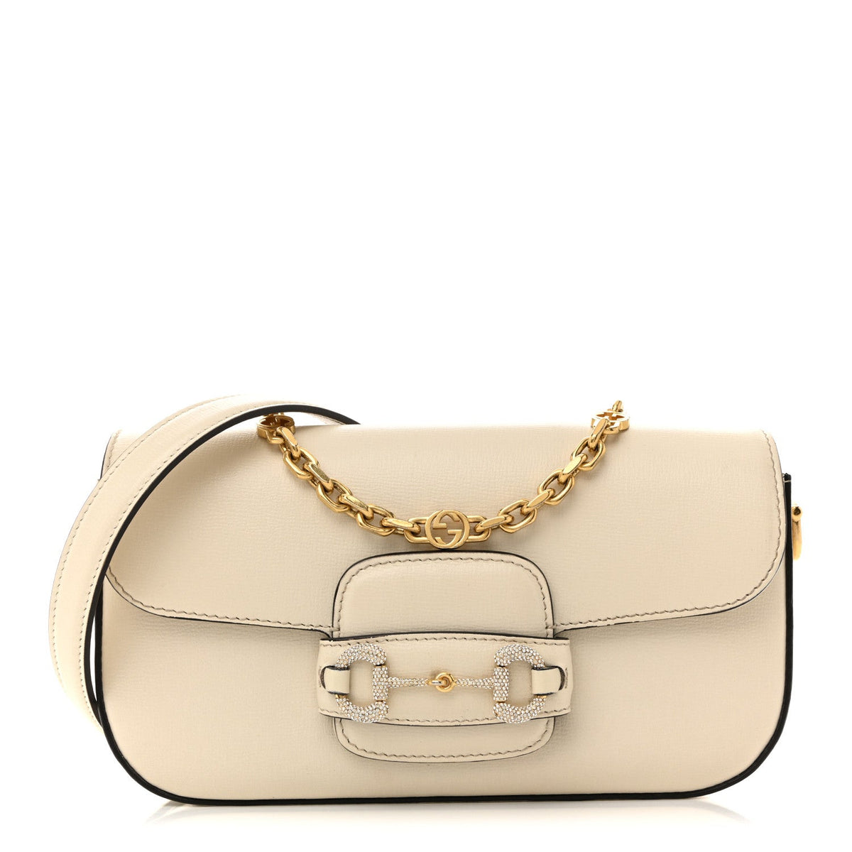 Gucci Horsebit 1955 Small Chain Shoulder Bag White Azalea Crystal Calfskin image 1