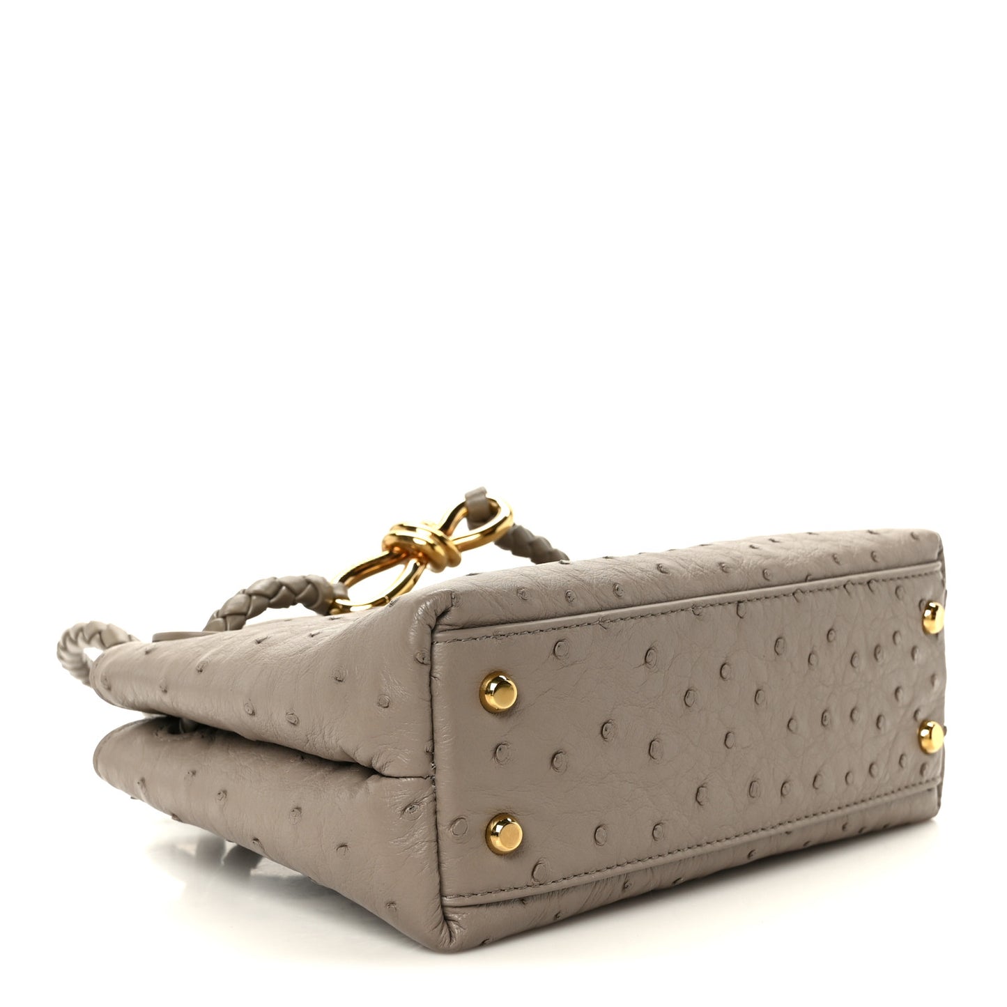 Bottega Veneta Mini Andiamo Shoulder Bag Limestone Grey Ostrich Gold Hardware – PRELOOV