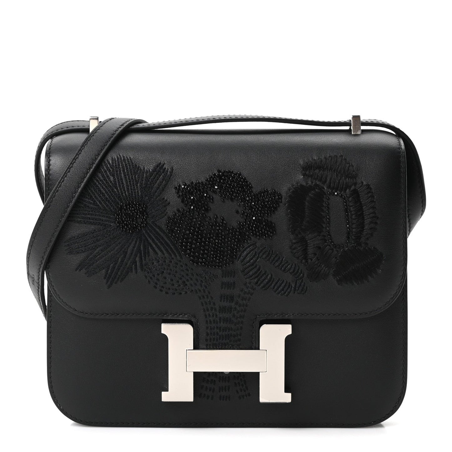 Hermès Swift Dancing Flowers Embroidered Constance 18 Black
