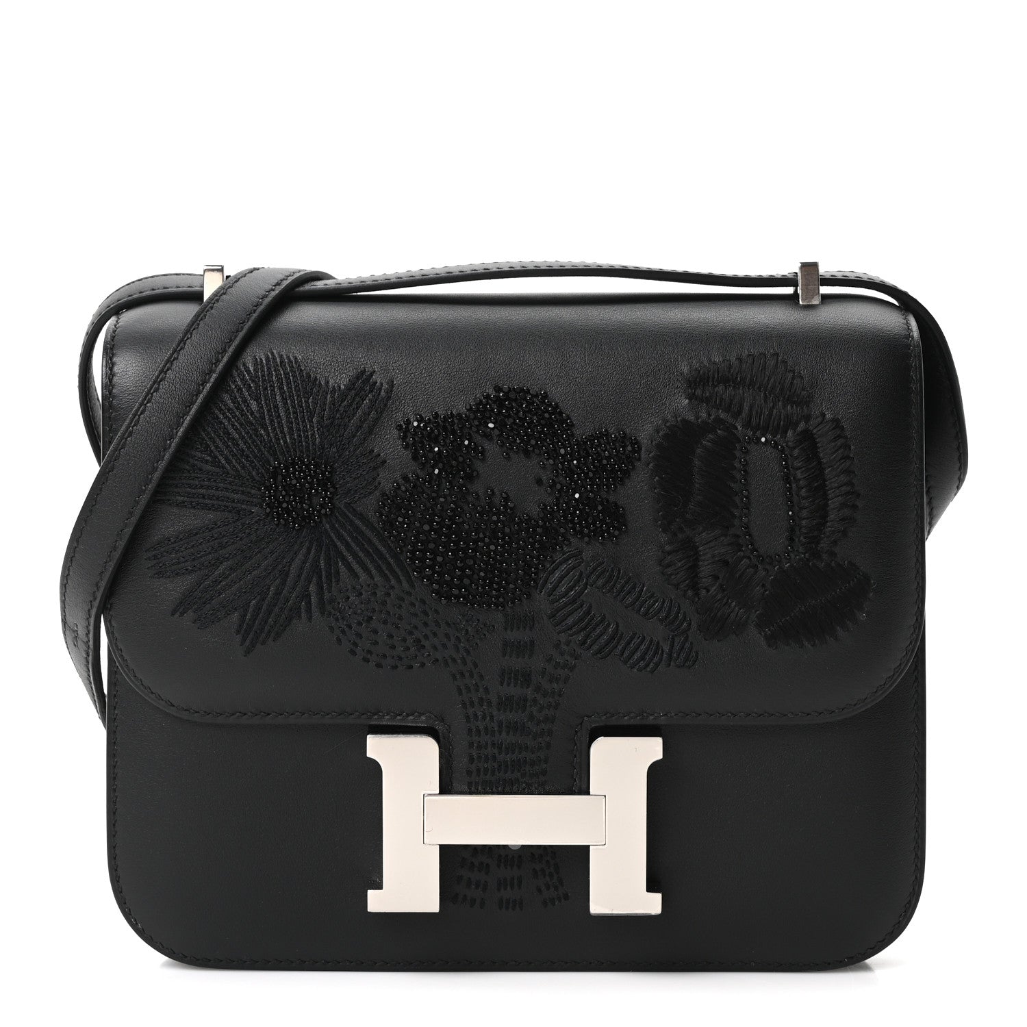 Hermès Swift Dancing Flowers Embroidered Constance 18 Black