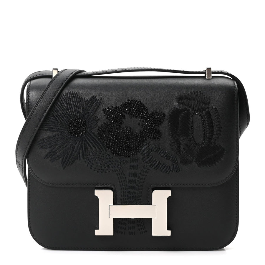 Hermès Swift Dancing Flowers Embroidered Constance 18 Black | PRELOOV