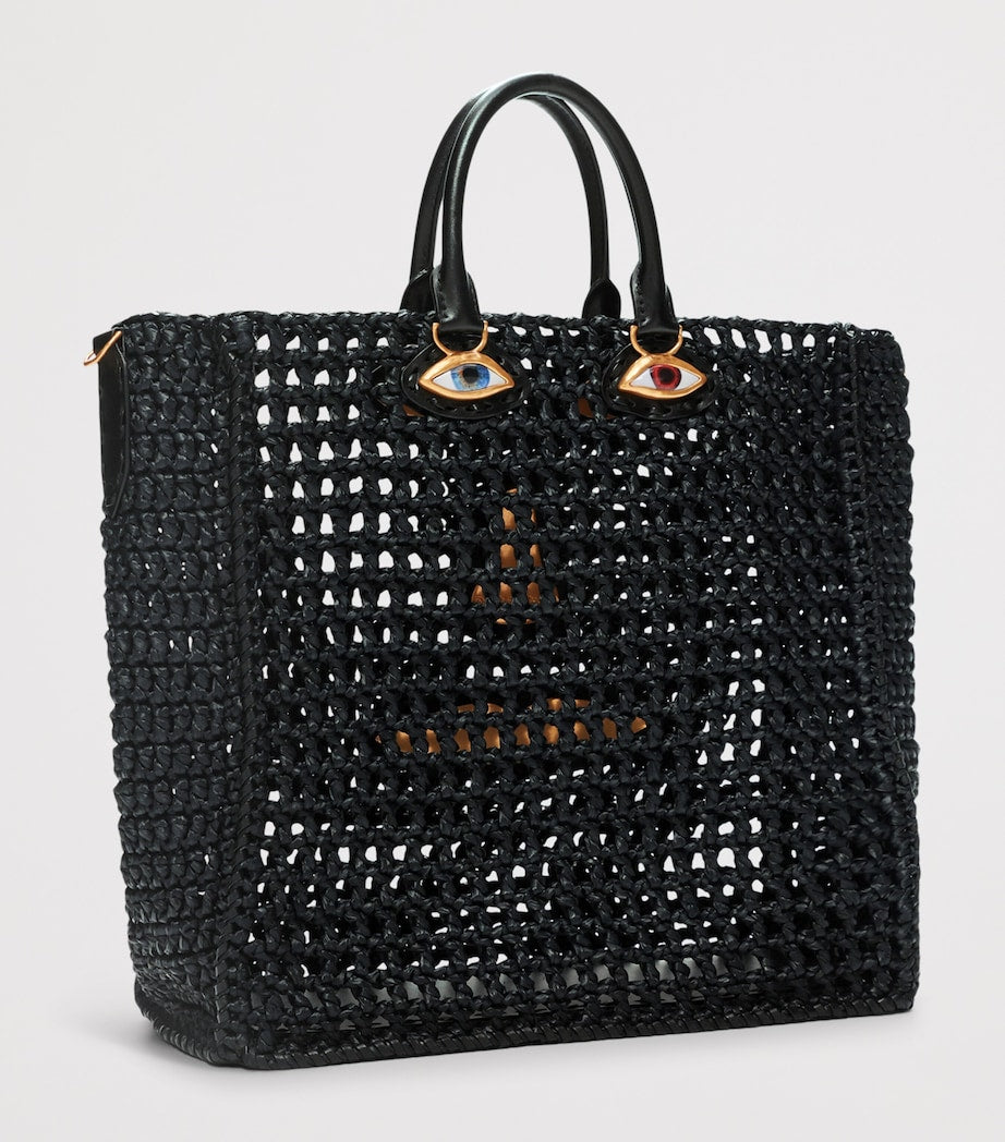 Schiaparelli Raffia Face Tote Bag Black – PRELOOV