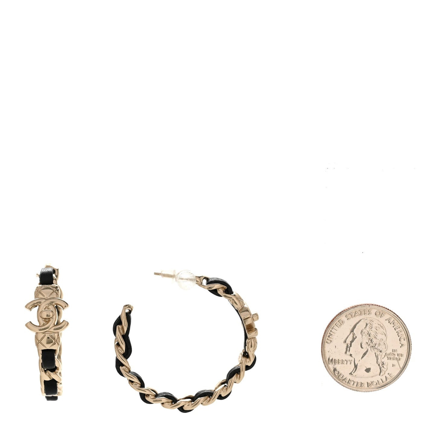 Chanel Quilted CC Turnlock Chain Hoop Earrings Gold Black image 2