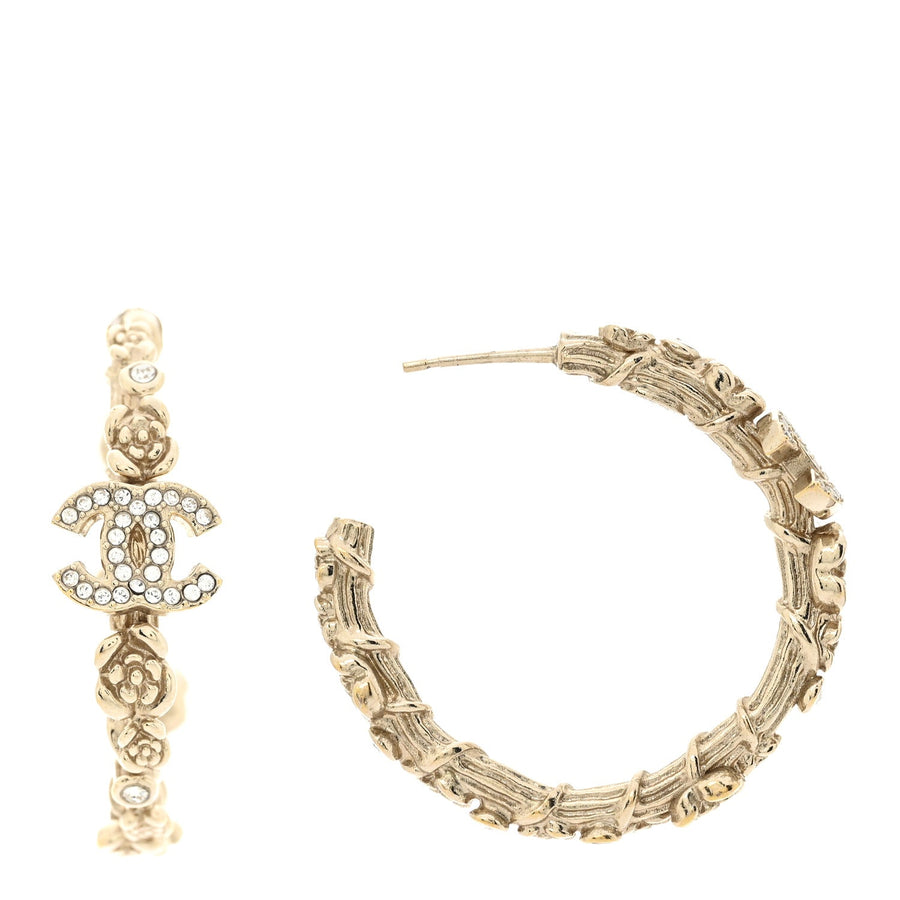 Chanel Crystal Camellia CC Hoop Earrings Gold – PRELOOV