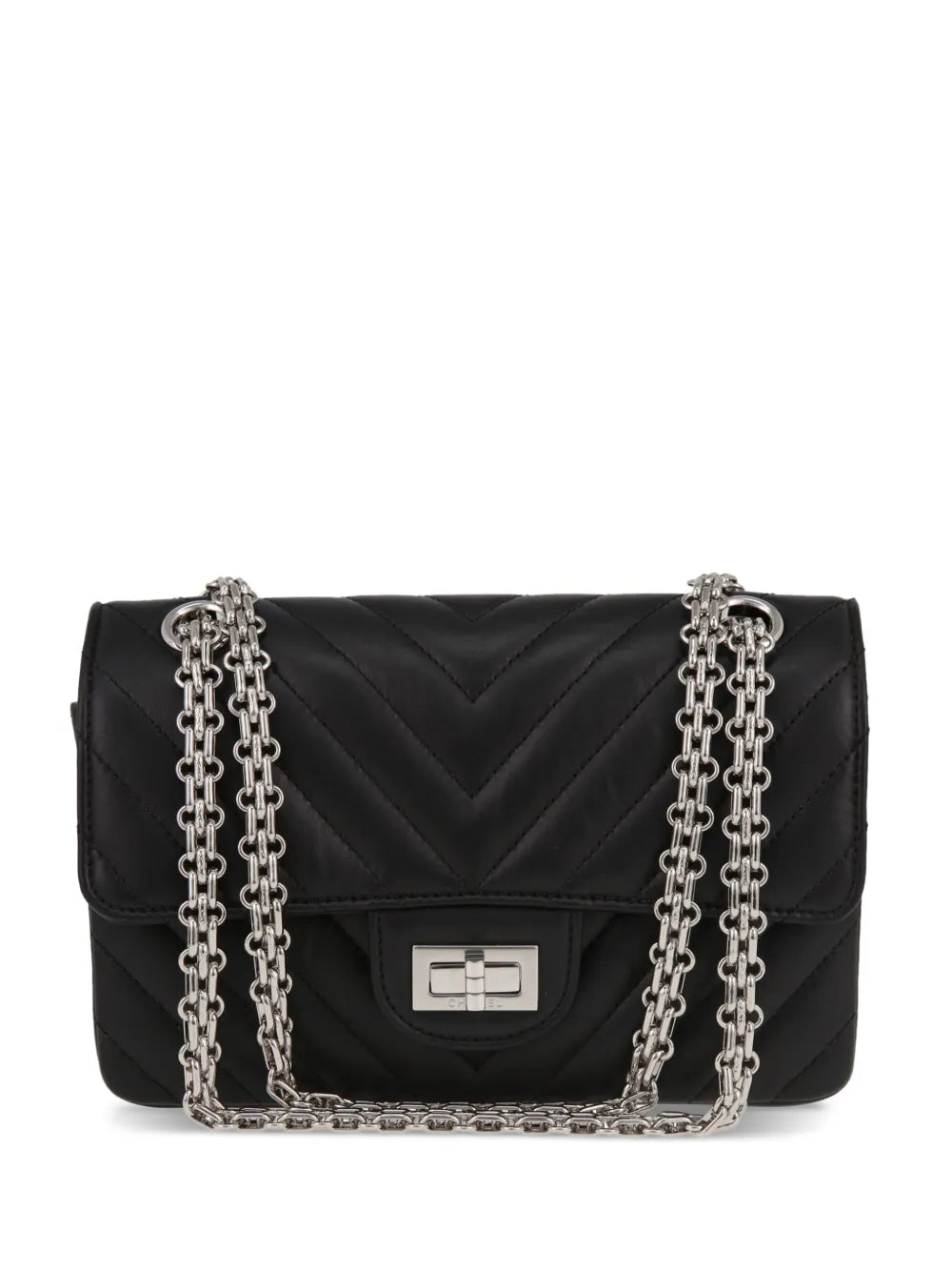 Chanel 2.55 Small Shoulder Bag Black Leather Chevron Silver Hardware – PRELOOV