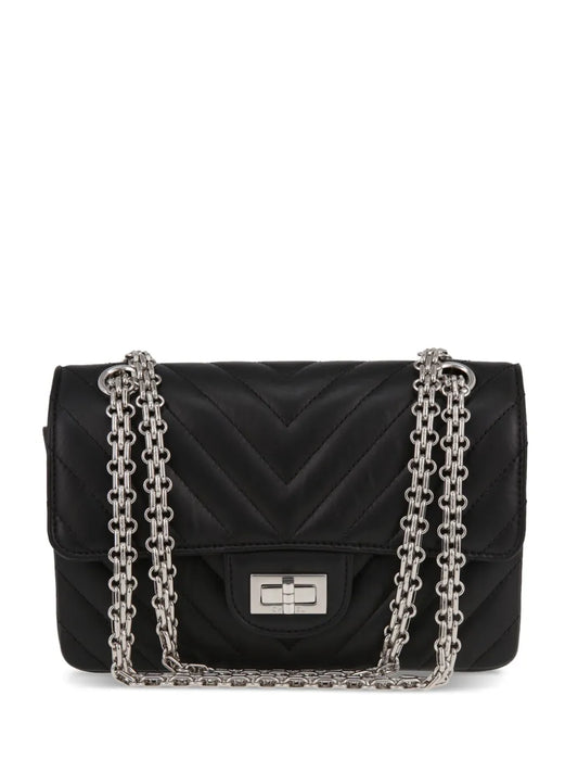 Chanel 2.55 Small Shoulder Bag Black Leather Chevron Silver Hardware – PRELOOV