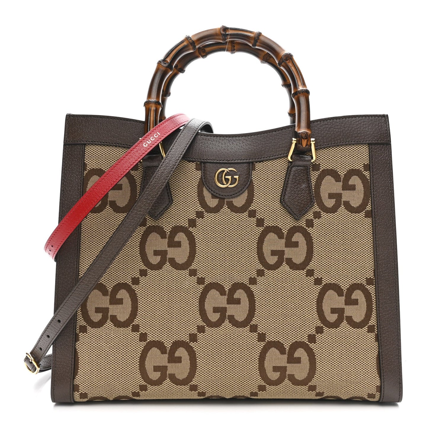 Gucci Medium Diana Tote Bag Camel Ebony Jumbo GG Canvas Calfskin image 1