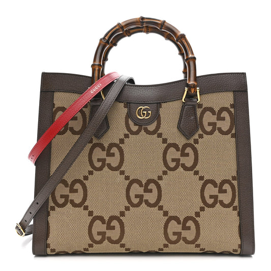 Gucci Medium Diana Tote Bag Camel Ebony Jumbo GG Canvas Calfskin image 1