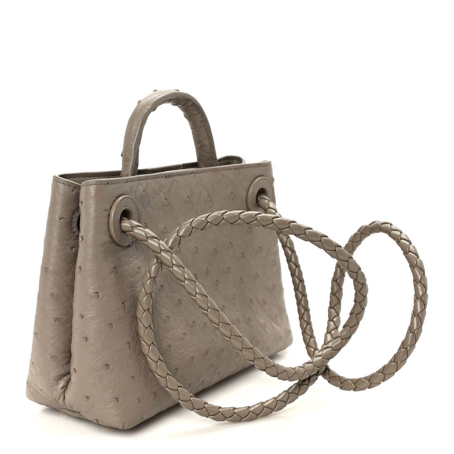 Bottega Veneta Mini Andiamo Shoulder Bag Limestone Grey Ostrich Gold Hardware – PRELOOV