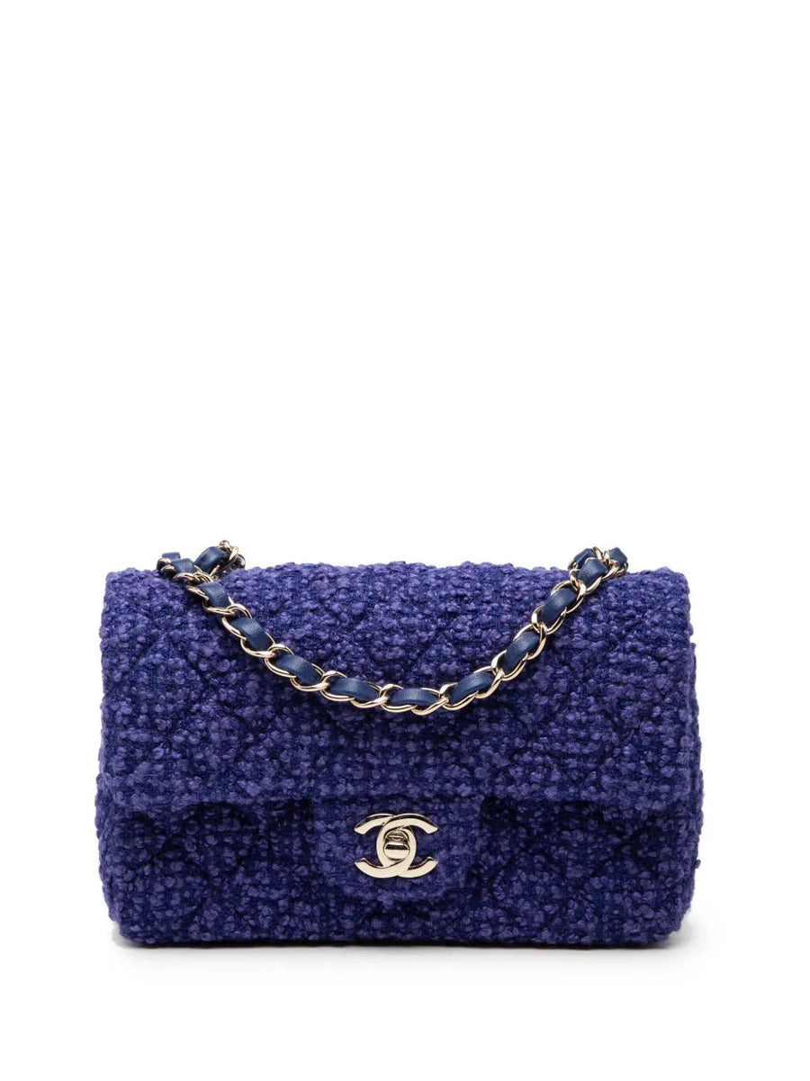 Chanel Classic Single Flap Mini Rectangular Crossbody Bag Blue Tweed 2021–2025 – PRELOOV