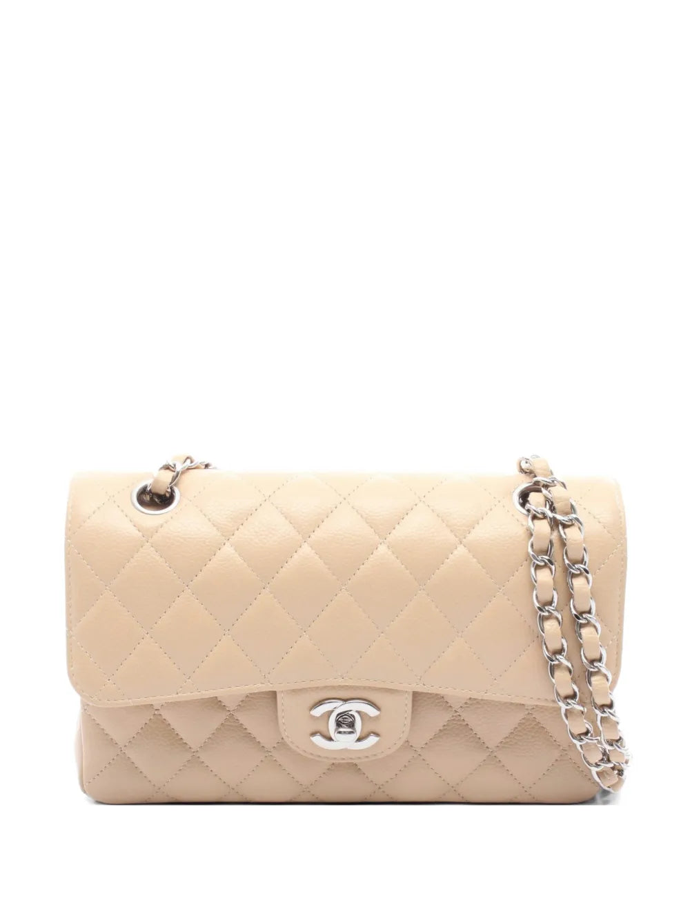 Chanel Classic Double Flap Shoulder Bag Beige Caviar Leather Silver Hardware 2021S – PRELOOV