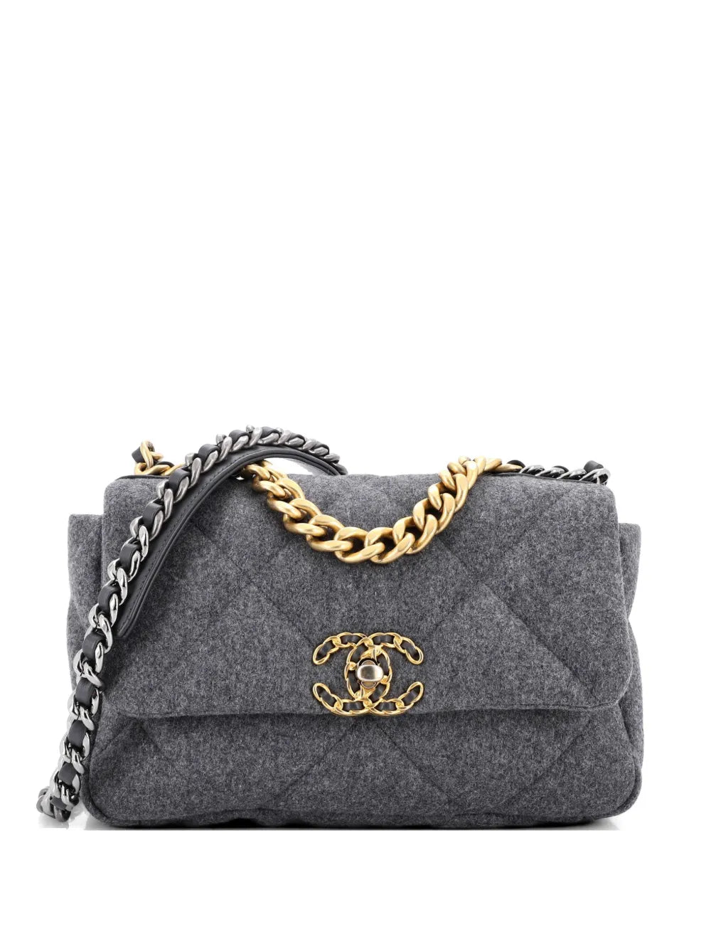 Chanel 19 Flap Bag Medium Grey Wool Quilted Shoulder Bag – PRELOOV