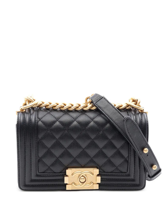 Chanel Boy Chanel Chain Mini Crossbody Bag Black Caviar Leather Gold Hardware 2021 – PRELOOV