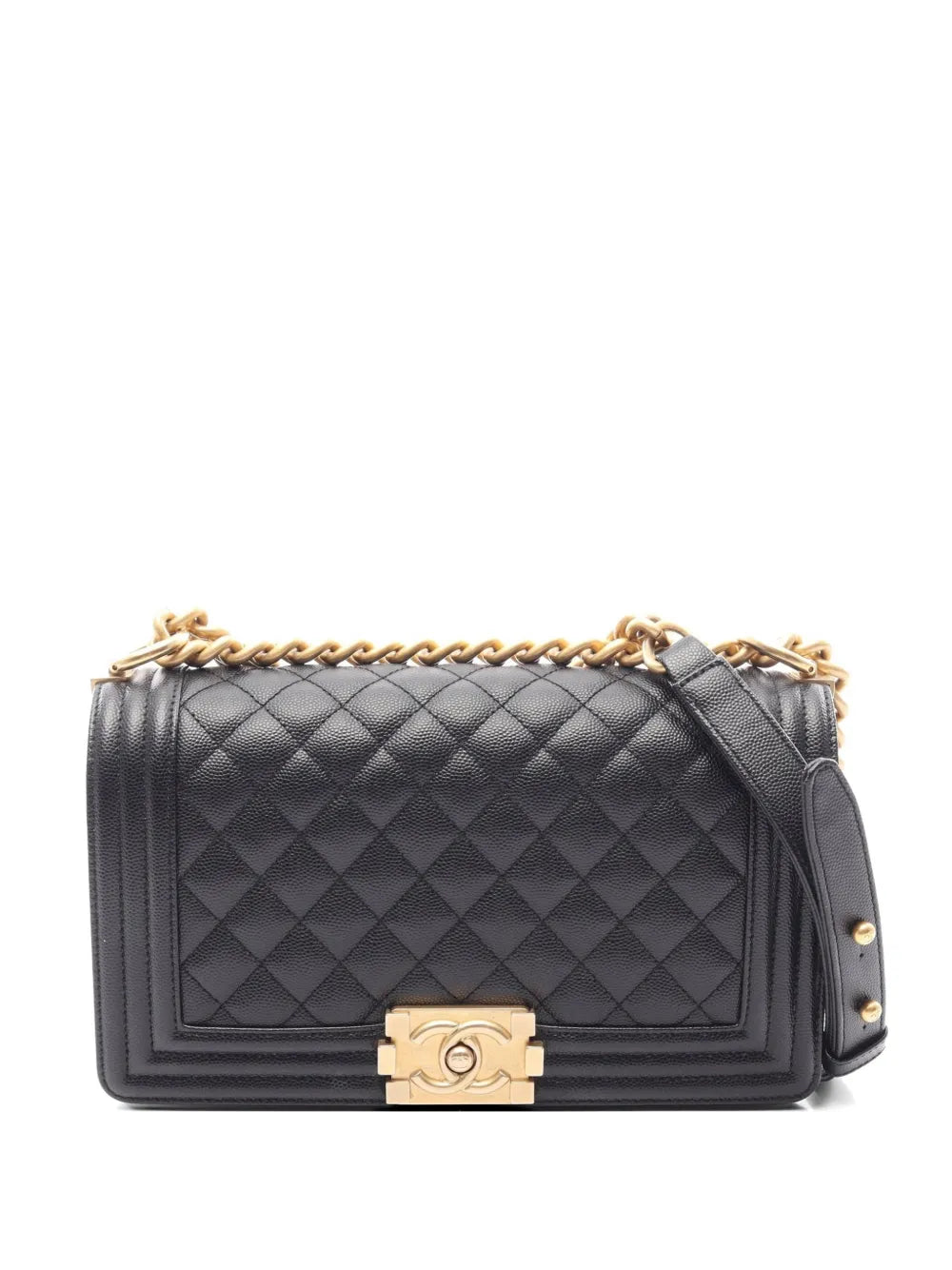 Chanel Boy Chanel Quilted Shoulder Bag Black Caviar Leather Gold Hardware 2021 – PRELOOV