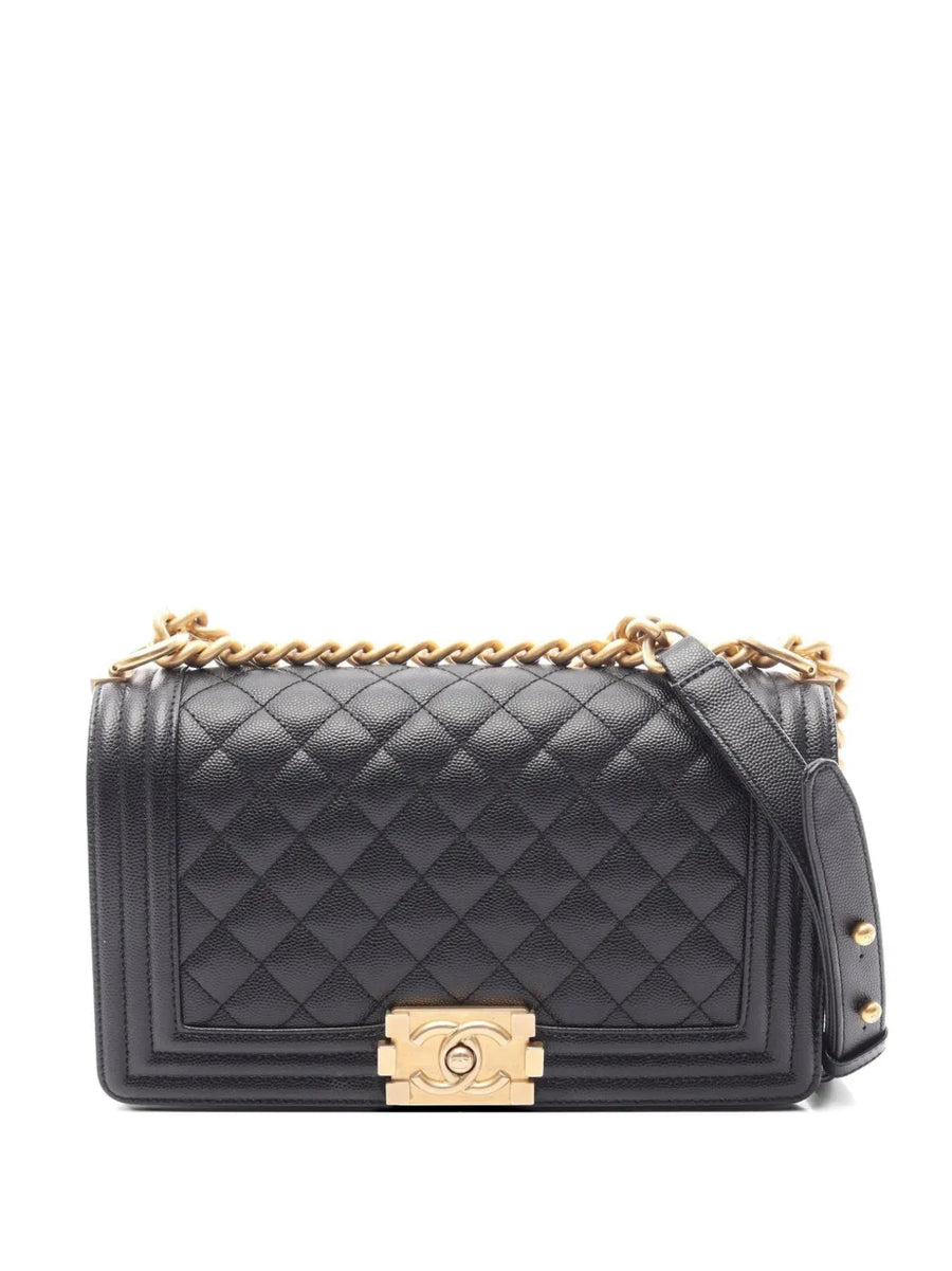 Chanel Boy Chanel Quilted Shoulder Bag Black Caviar Leather Gold Hardware 2021 – PRELOOV