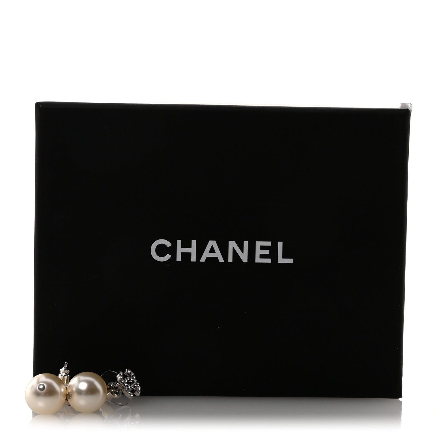 Chanel Crystal Pearl CC Drop Earrings Silver image 1