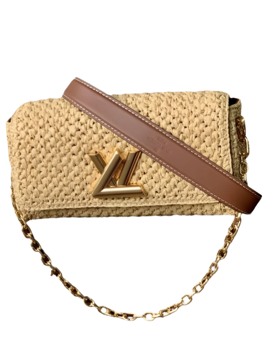 Louis Vuitton Twist West Clutch Raffia Bruin Leer Preloved Designer Bag