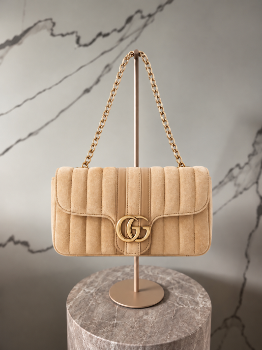 Gucci GG Marmont Jetset Small Quilted Suede Shoulder Bag Beige