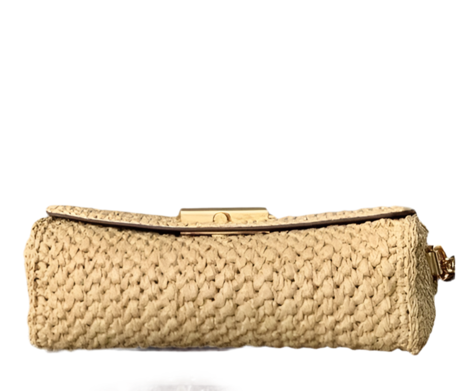 Louis Vuitton Twist West Clutch Raffia Bruin Leer Preloved Designer Bag