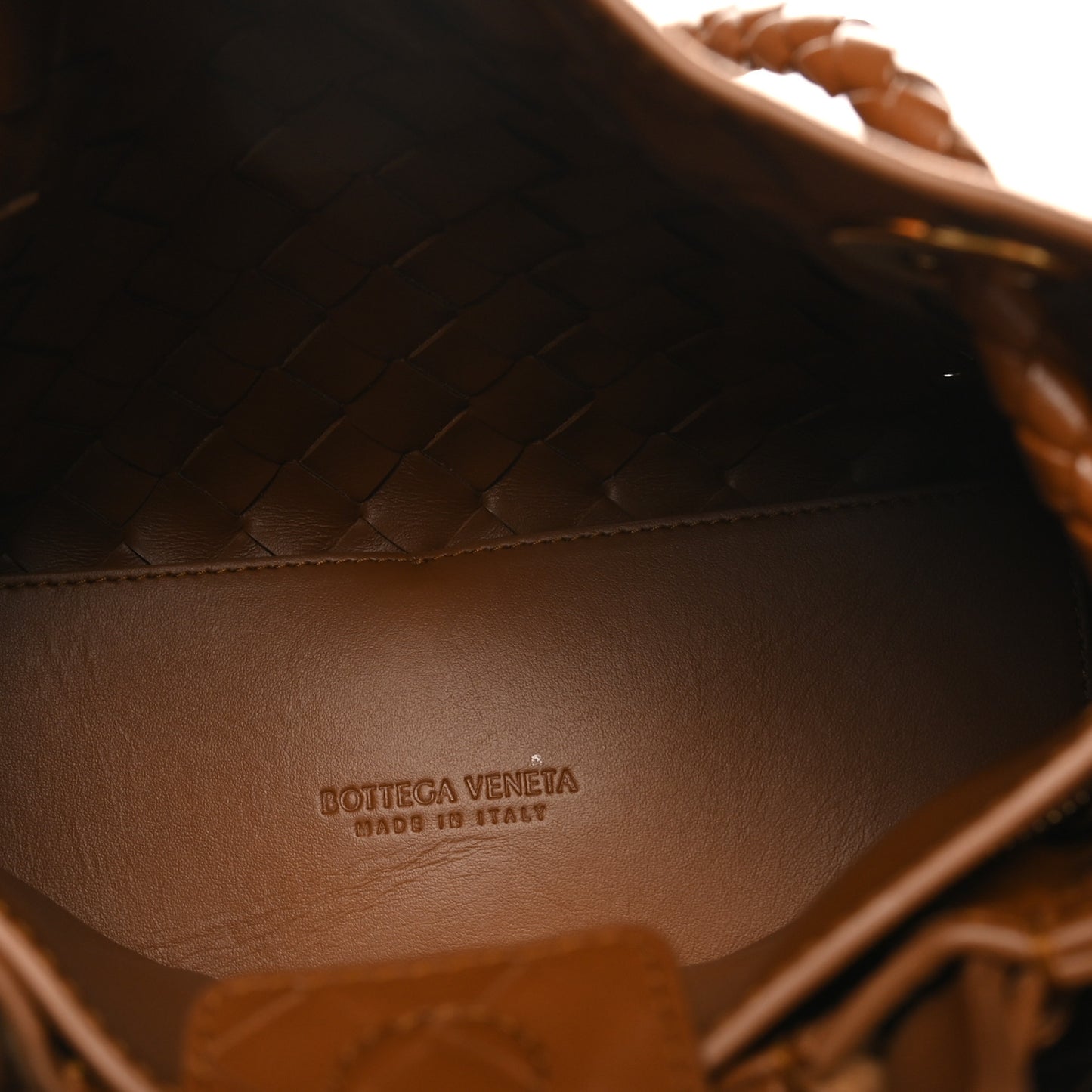 Bottega Veneta Small Andiamo Shoulder Bag Amber Brown Suede Intrecciato Gold Hardware – PRELOOV