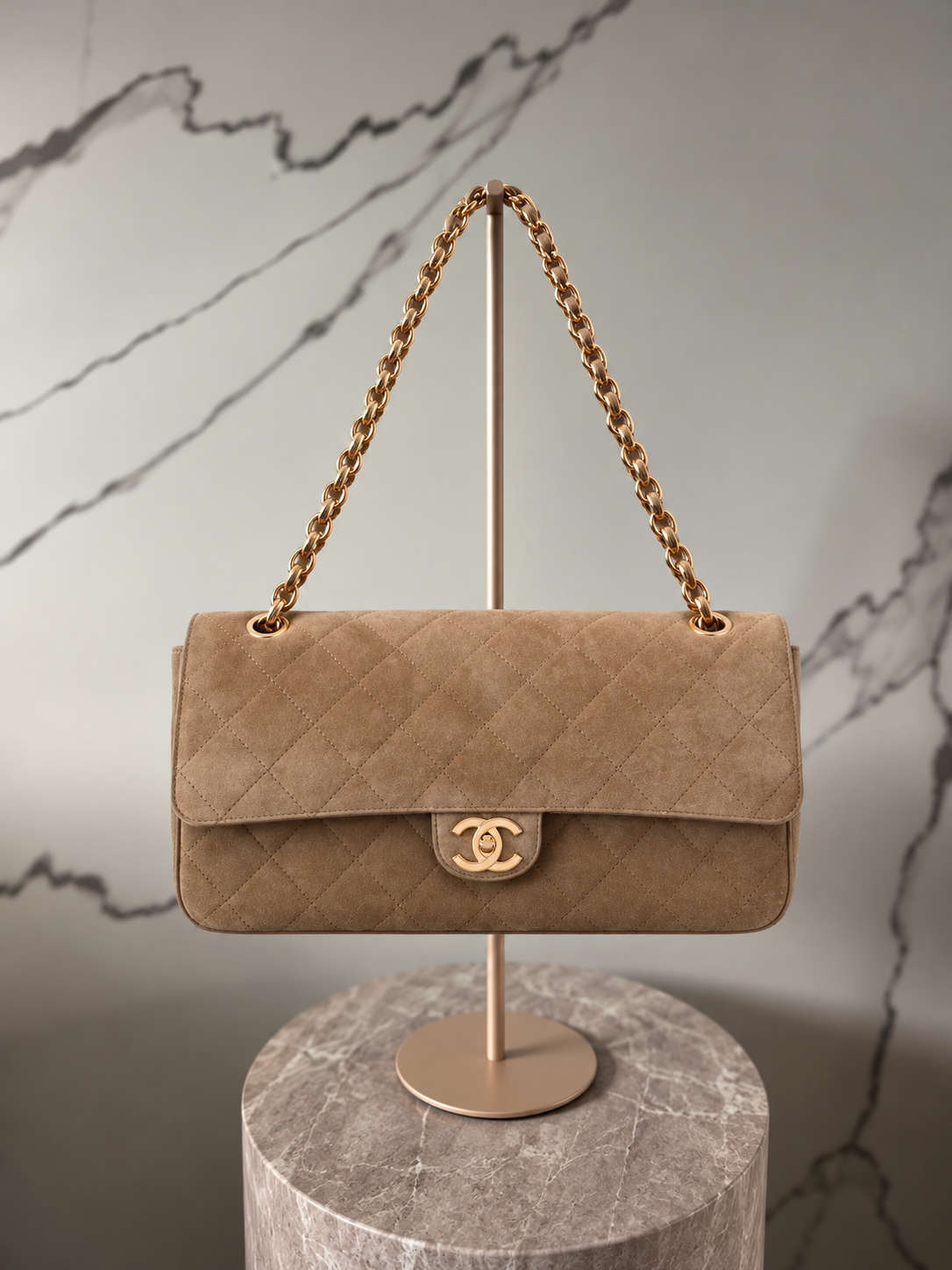 CHANEL Souplissimo Maxi Flap Bag Dark Beige Suede