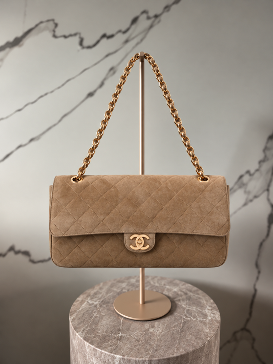 CHANEL Souplissimo Maxi Flap Bag Dark Beige Suede