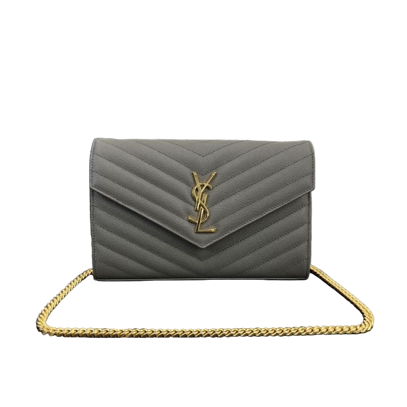 Saint Laurent Cassandre Chain Wallet – Grijs Preloved Designer Clutch Schoudertas