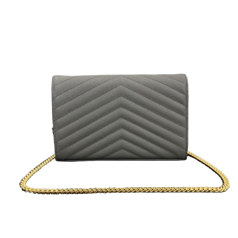Saint Laurent Cassandre Chain Wallet – Grijs Preloved Designer Clutch Schoudertas