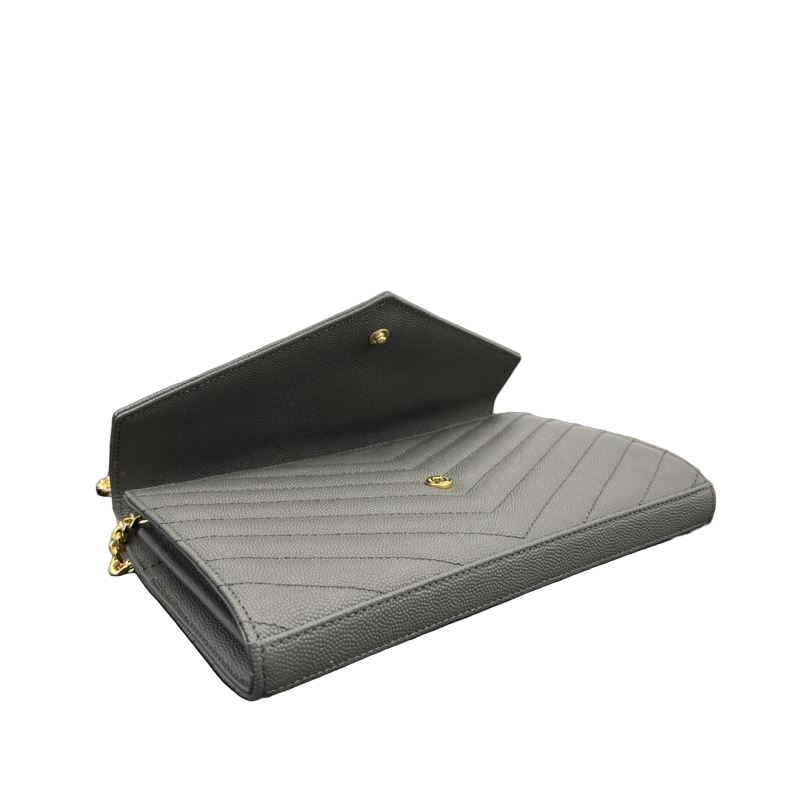 Saint Laurent Cassandre Chain Wallet – Grijs Preloved Designer Clutch Schoudertas