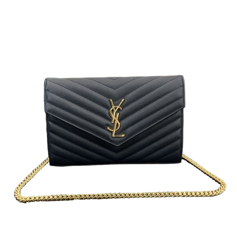 Saint Laurent Cassandre Chain Wallet – Blauw Preloved Designer Clutch Schoudertas