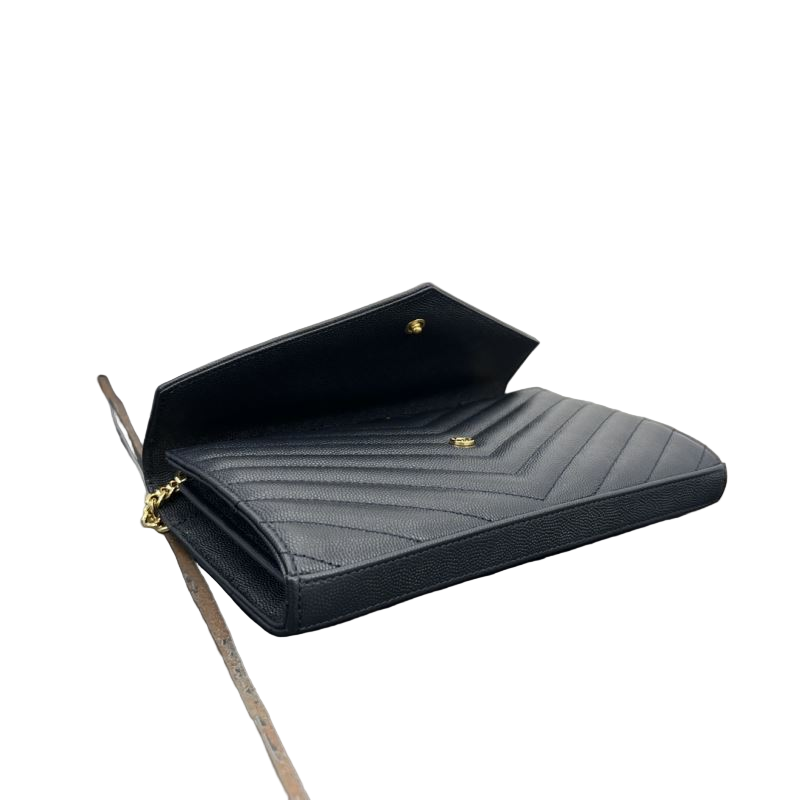 Saint Laurent Cassandre Chain Wallet – Blauw Preloved Designer Clutch Schoudertas