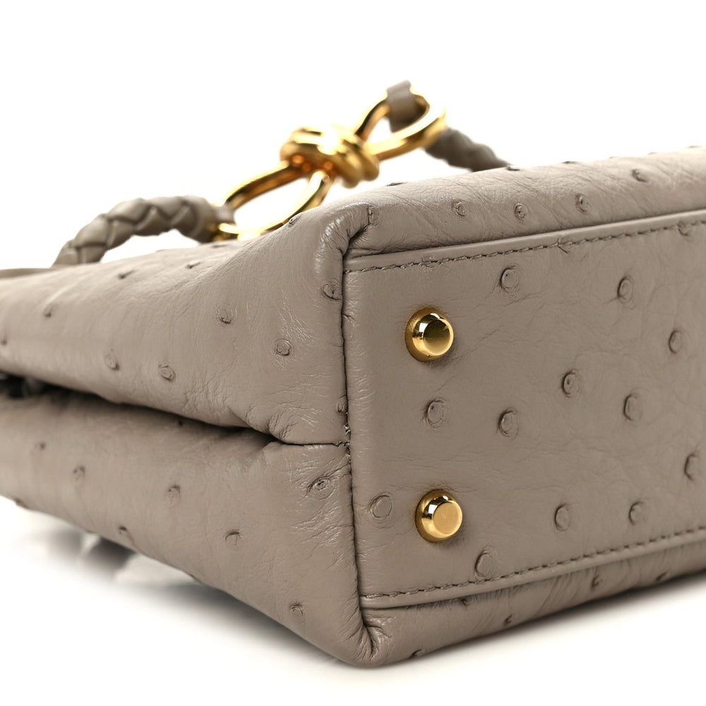 Bottega Veneta Mini Andiamo Shoulder Bag Limestone Grey Ostrich Gold Hardware – PRELOOV