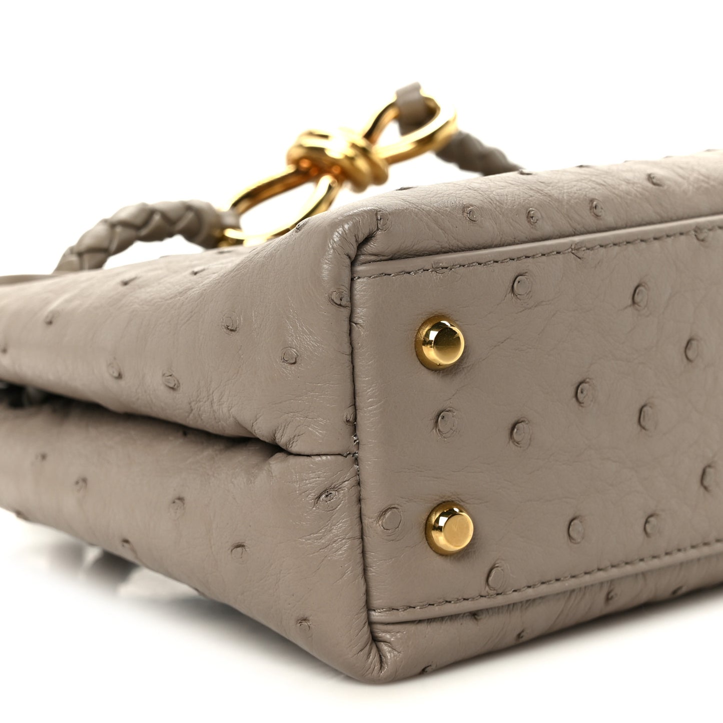 Bottega Veneta Mini Andiamo Shoulder Bag Limestone Grey Ostrich Gold Hardware – PRELOOV