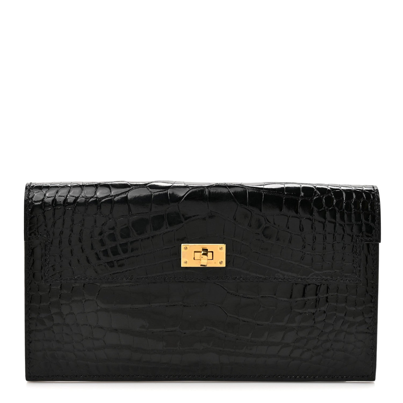 Hermès Shiny Alligator Kelly Pocket Long Wallet Black 2026 PRELOOV
